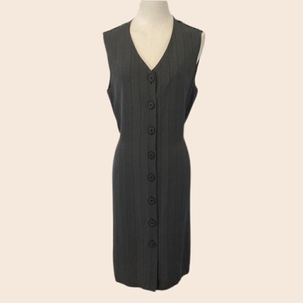 Vintage Green 90's Carole Little Pinstripe Floral Buttonfront Dress Size 14